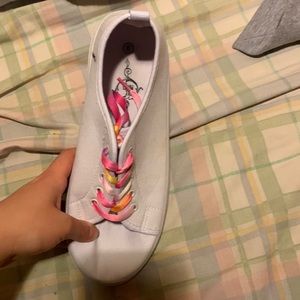 White shoes w/ rainbow laces- Never Worn